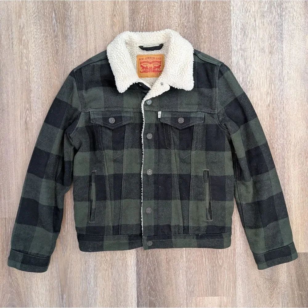 Levis Men's Green Buffalo Plaid Sherpa Jacket Sz Small